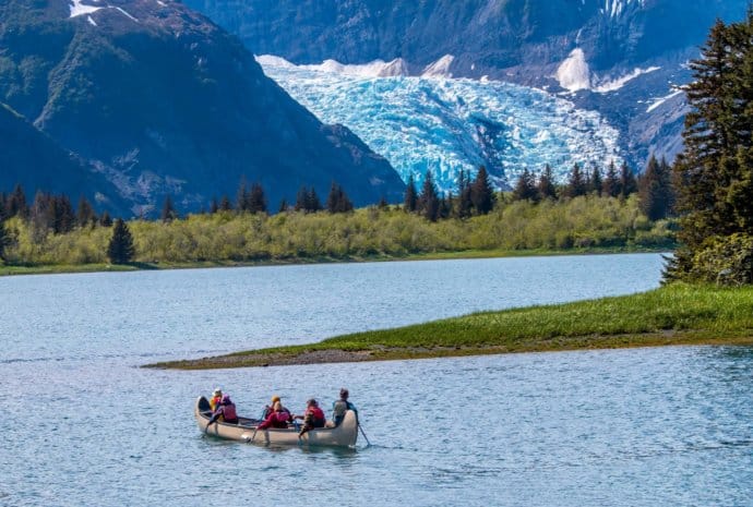 Canoeing to Pederson Glacier at Kenai Fjords Glacier Lodge