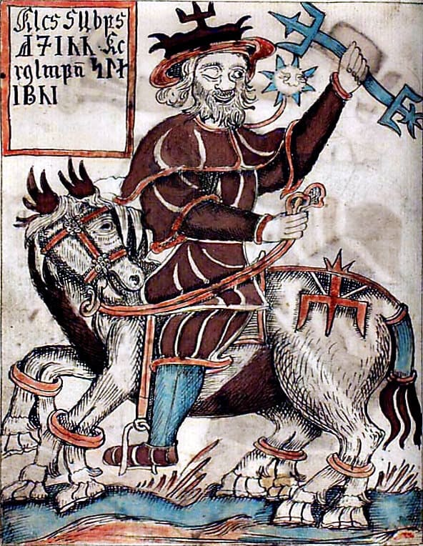 Odin riding Sleipnir from an 18th-century Icelandic manuscript - History & Names for Santa Claus Around The World