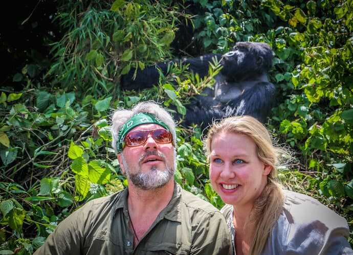 Posing with Mountain Gorilla in Volcanoes National Park, Rwanda