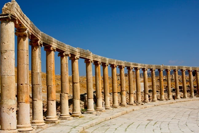 Columns of the Oval Forum in Jerash, Jordan