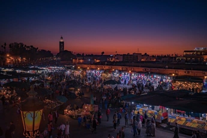 Sunset on a Market in Marrakesh, Morocco