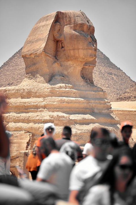 Crowds of tourists at the Pyramids of Giza, Egypt