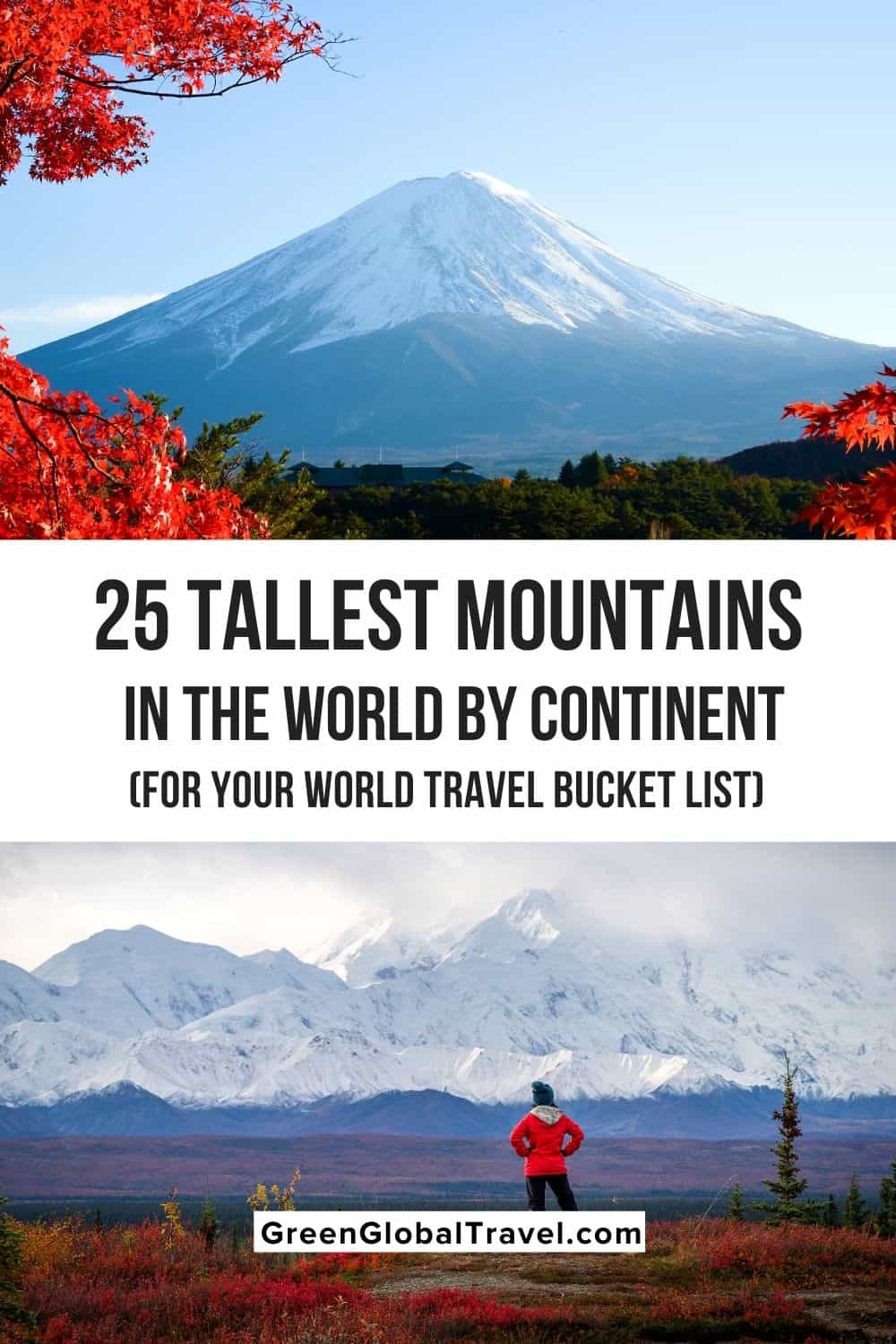 An overview of the 25 Tallest Mountains in the World, broken down by continent, including the famed Seven Summits and many of the Volcanic Seven Summits for your World Travel Bucket List.