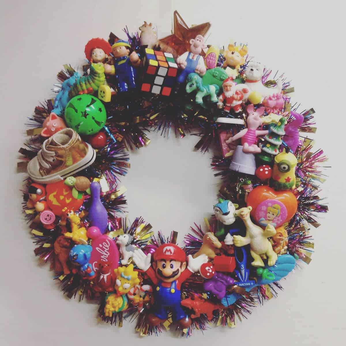  Recycled Christmas Wreath becomes a Toy Memory Wreath (tiffany terry)