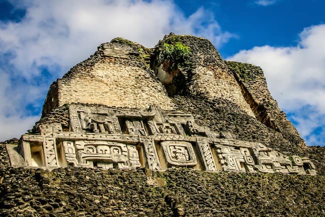 Carvings on the El Castillo Pyramid at Xunantunich, Belize